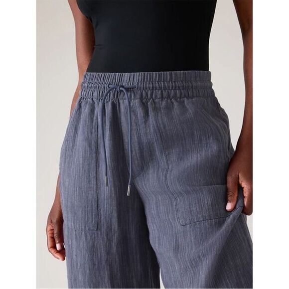 Athleta Women's Cabo Linen Textured Wide Leg Blue Stripe Pull On Pants Blue 0 - Picture 2 of 14